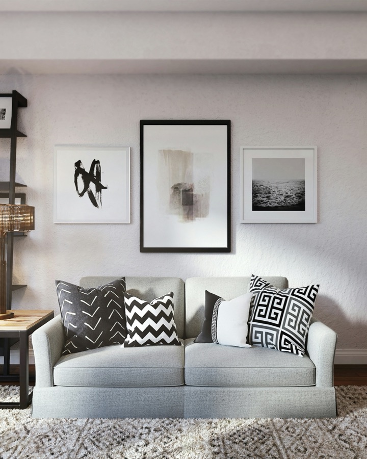 Living room with a light gray sofa before magic edit
